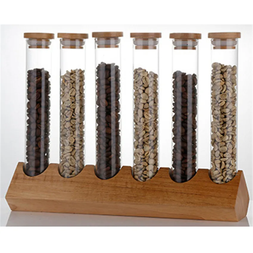 Creative Wooden Coffee Beans Flower Tea Display Rack Stand Cereals canister Glass Test Tube sealed Storage Decorative Ornaments - Цвет: D