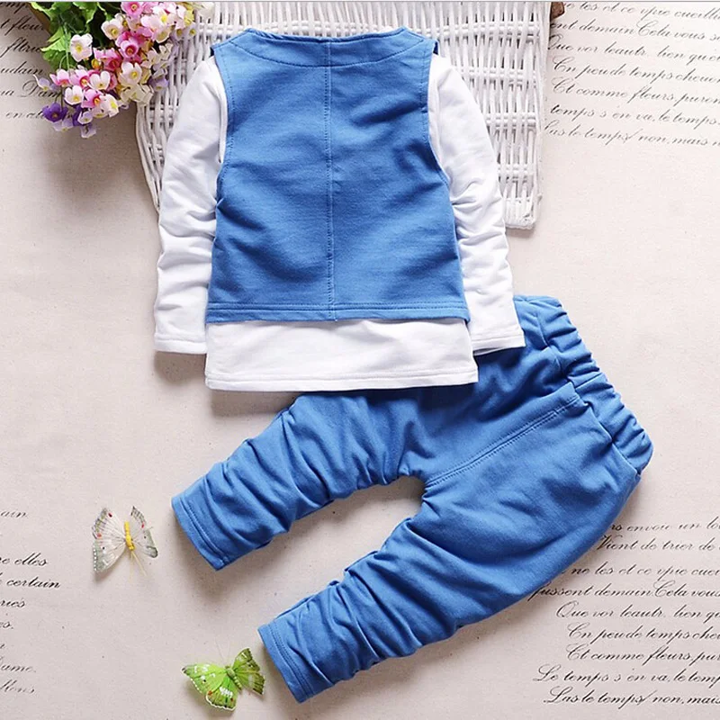 BibiCola baby boys clothing set infant spring autumn gentleman suit solid T-shirt denim jacket +pants 3pcs sport for kids |