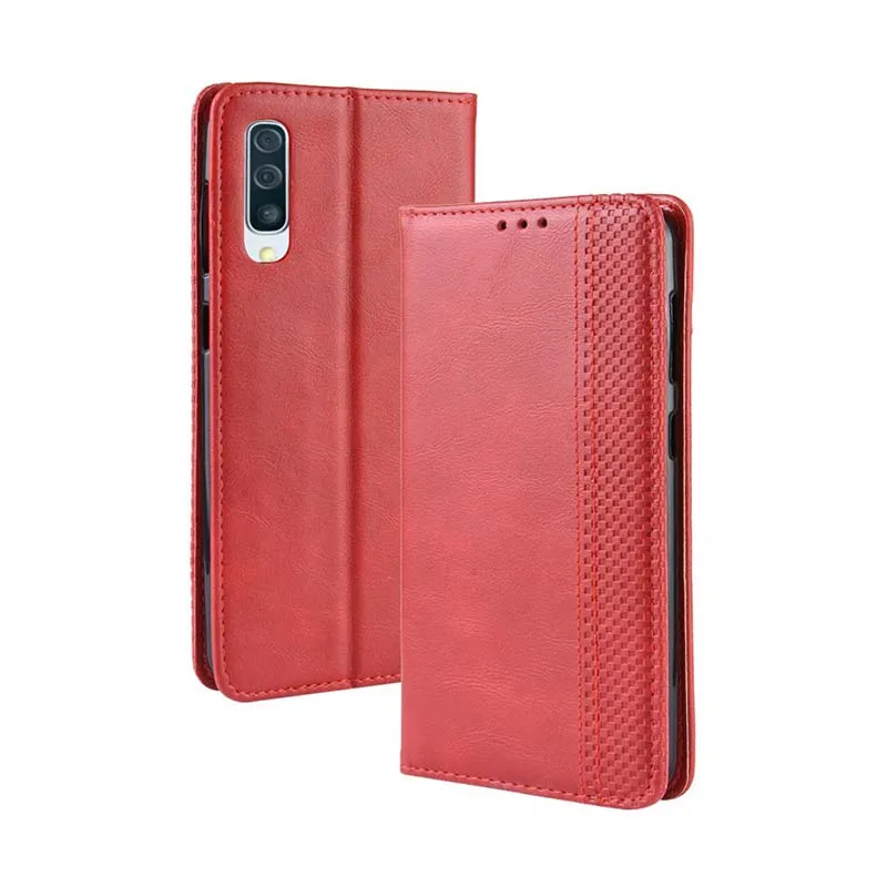 Винтажный чехол для samsung Galaxy A20e A 10 20 30 40 50 60 70 S сетчатый узор из искусственной кожи+ Мягкий ТПУ чехол-подставка с отделением для карт - Color: Red