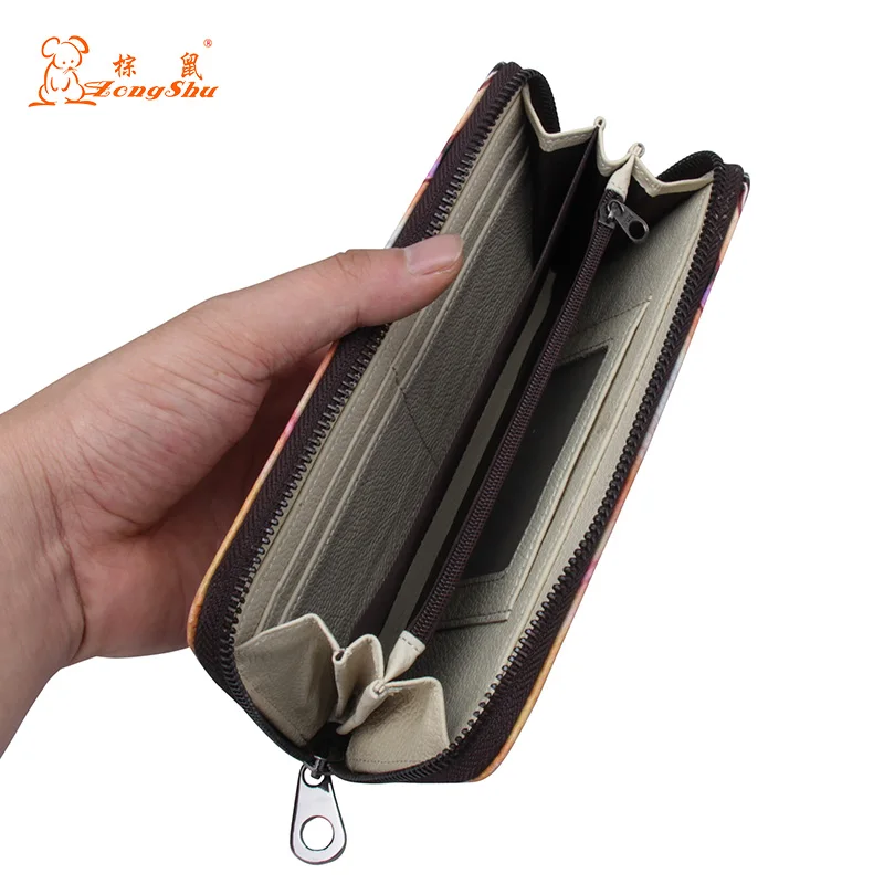 Genuine Leather&ampPU lady's long purse Wallet Floral Printed Purse Portable Money Bag Card Holder fold Coin | Багаж и сумки