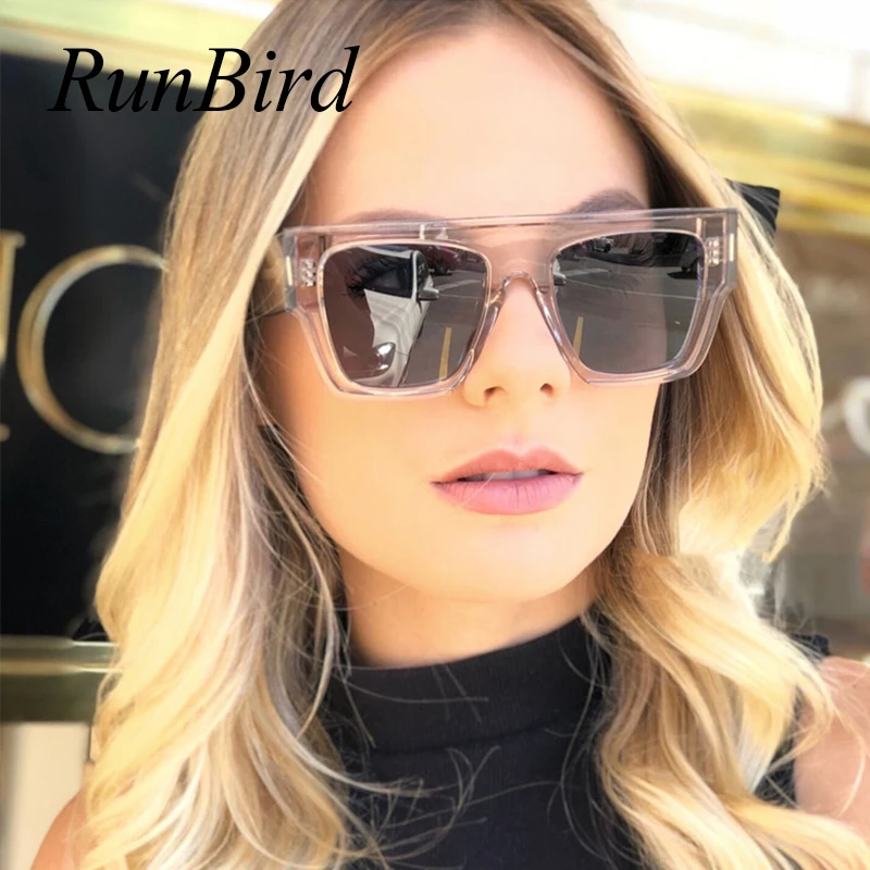 RunBird модные негабаритные Квадратные Солнцезащитные очки для женщин модные градиентные оттенки мужские винтажные очки 5370R