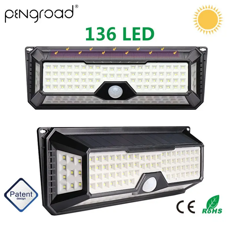 136 LED 3 режима широкоугольный Солнечный свет наружный водонепроницаемый PIR датчик