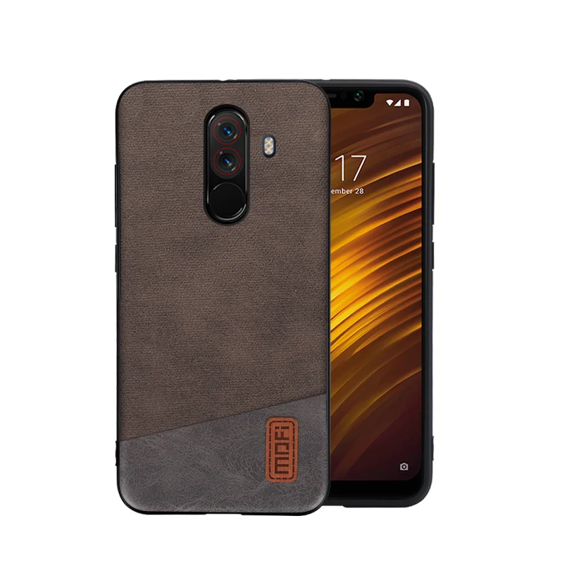 Brown with gray Pocophone F1 чехол MOFI для xiaomi Pocophone F1 Global тканевый кожаный чехол-накладка Poco F1 Полный чехол матовый чехол 6,18' - Цвет: Brown with gray