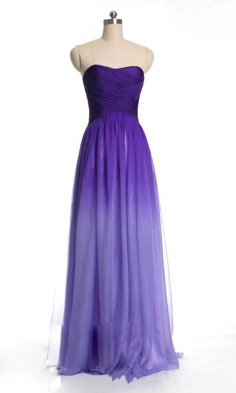 

Gradient color Strapless A Line Zipper Anke length Open back Chiffon Bridesmaid Dresses