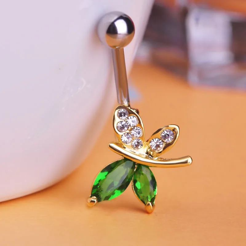 Циркон зубец установка зеленый кристалл пупка колокольчик кольцо бабочка