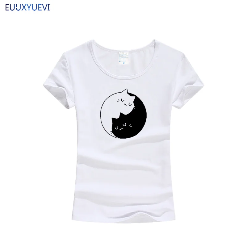 Женские топы Yin and Yang Cat хлопковая футболка с коротким рукавом модная летняя