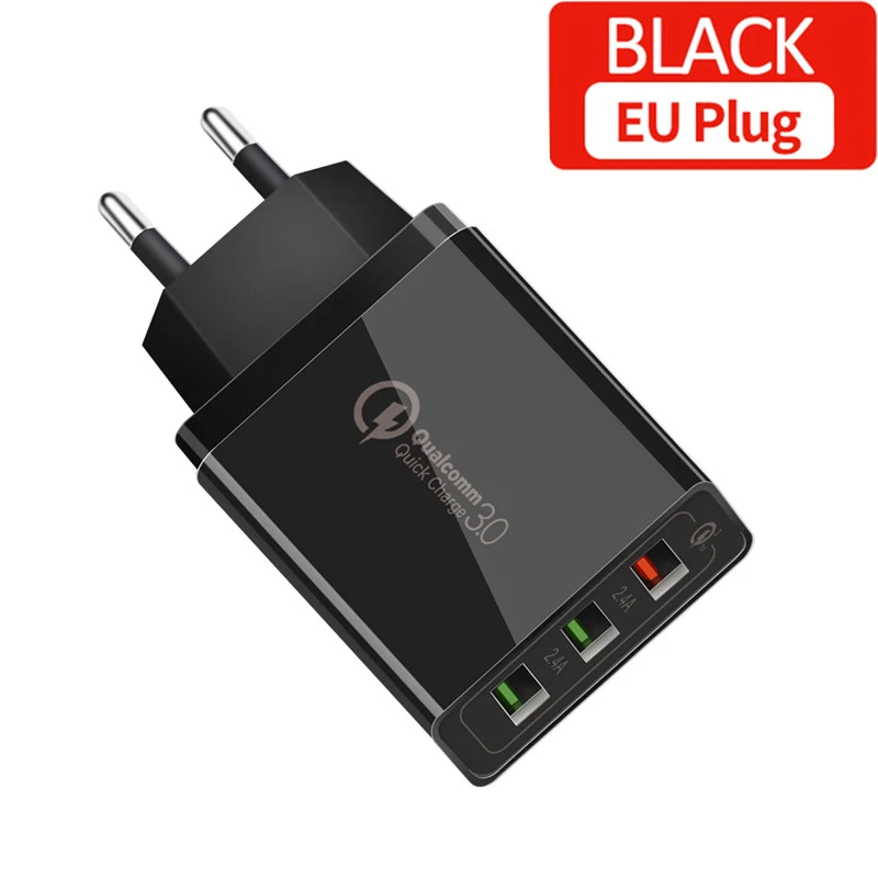 Black EU Plug Быстрое зарядное устройство QC 3,0 USB зарядное устройство EU/US Быстрая зарядка мульти разъем 3 порта 3A смарт-зарядное устройство для мобильного телефона для samsung S10 Xiaomi Mi9 - Тип штекера: Black EU Plug