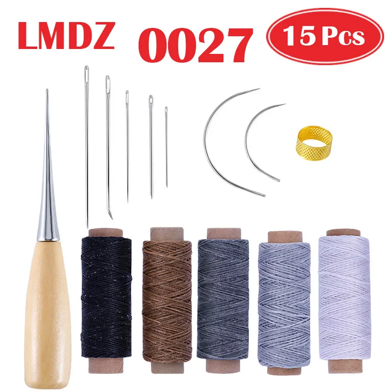 0027 15Pcs 1Set LMDZ Наборы инструментов для кожевенного ремесла, Ручное шитье, инструмент для шитья, седло, грувер-пробойник, набор инструментов, дерево, металл - Цвет: 0027 15Pcs 1Set