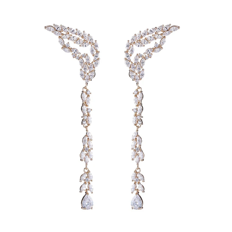 Серьги-подвески женские в форме крыльев птицы с фианитами | Украшения и