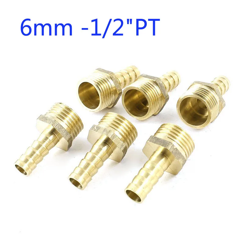 

5Pcs 1/2"PT Male To 6mm Air Hose Barb Male Pipe Barbed Air Hose fittings