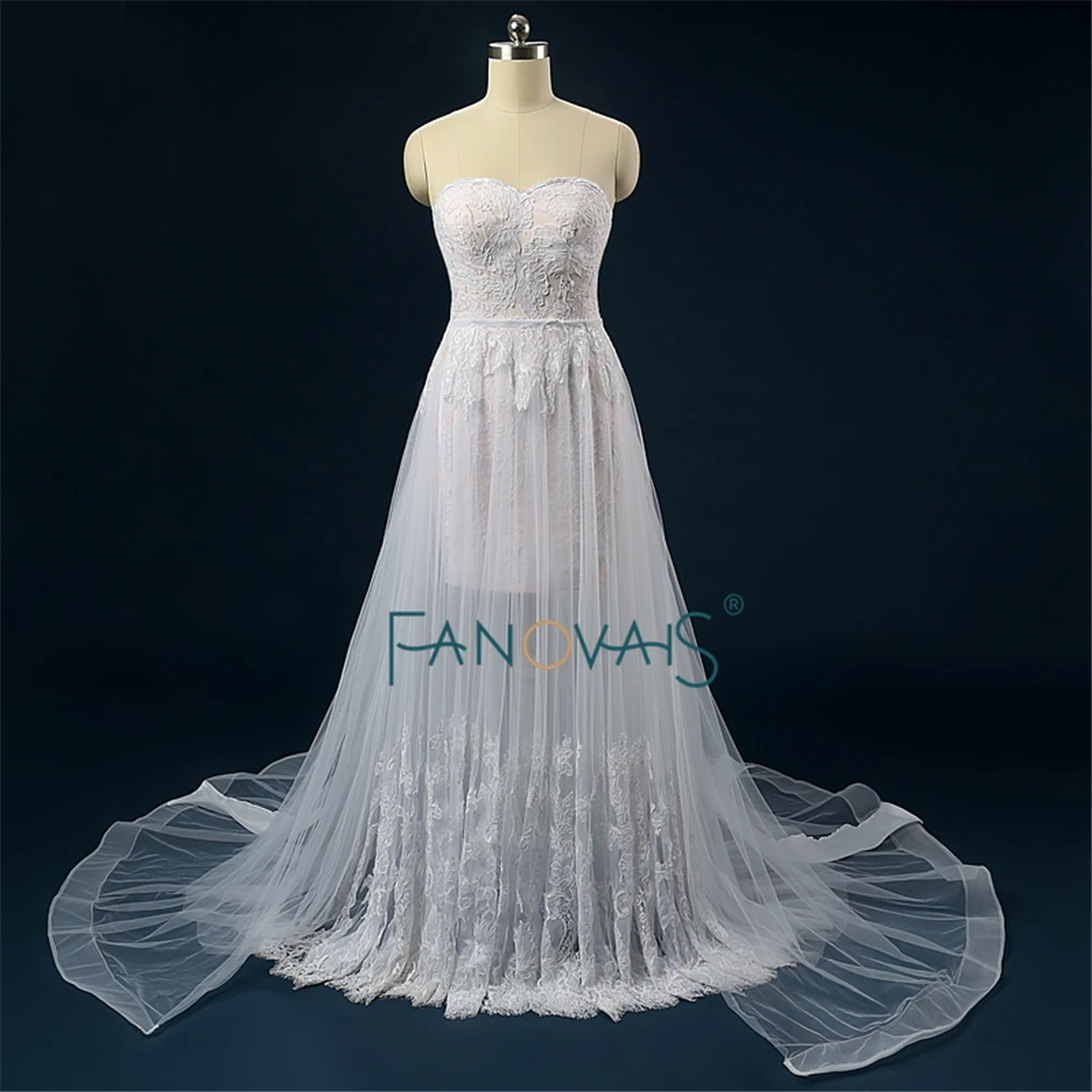 Великолепное платье из двух предметов для свадьбы со съемной юбкой и шлейфом