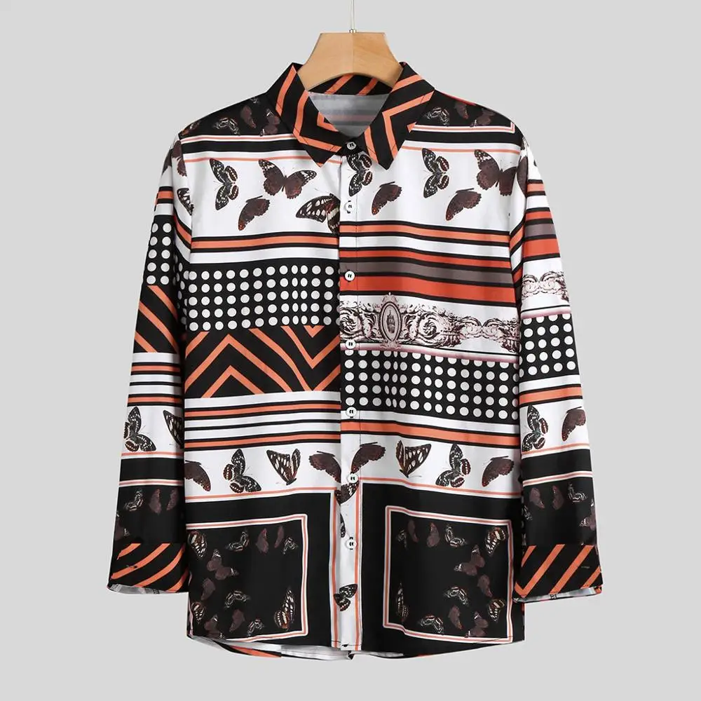 Men's Casual Shirt Slim Fit Printed Long Sleeve Turn-Down Shirts Men Male Clothing Camisa 7/10 | Мужская одежда