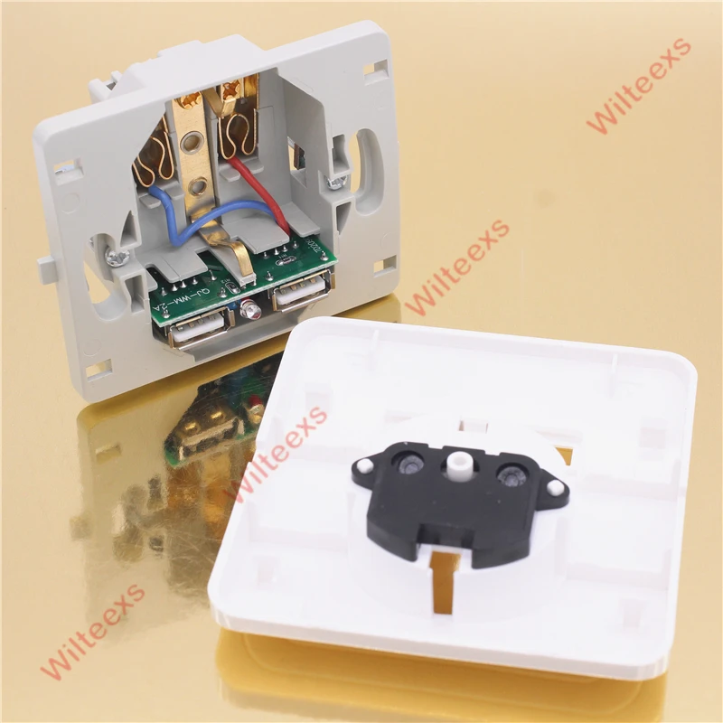 WILTEEXS, двойной USB порт, 5 В, 2 А, электрическое настенное зарядное устройство, адаптер, штепсельная вилка европейского стандарта, выключатель питания, док-станция, зарядная розетка, панель, белый цвет