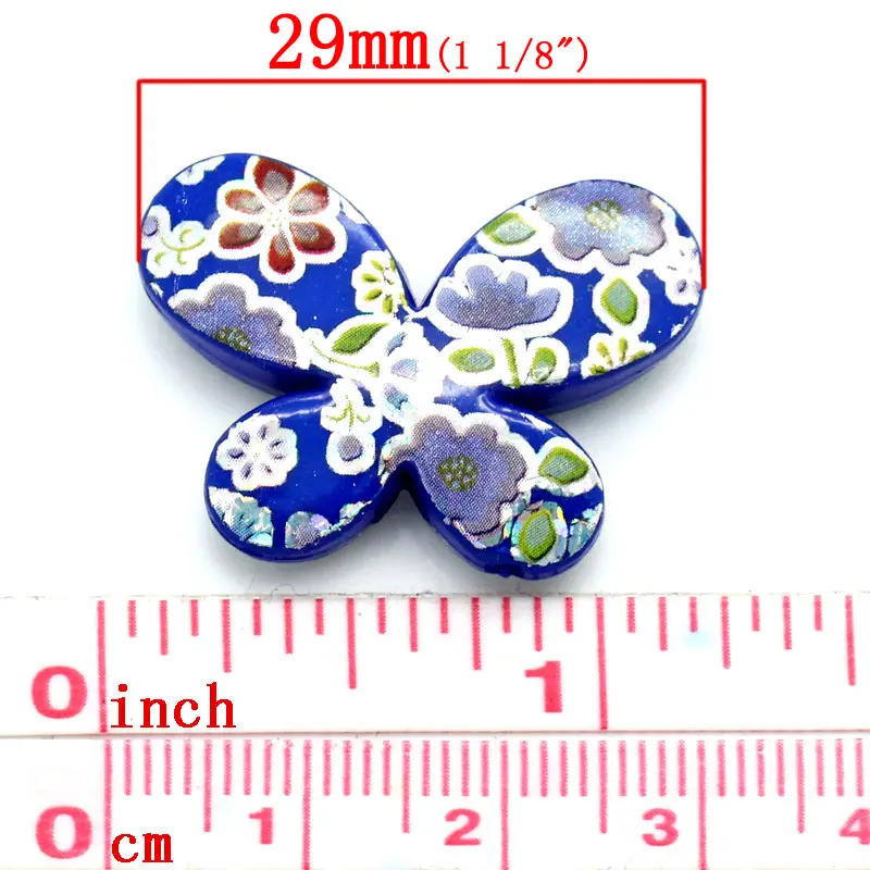 LASPERAL 20 шт. акриловые бусины в виде Цвет цветочный узор бабочки разноцветные для