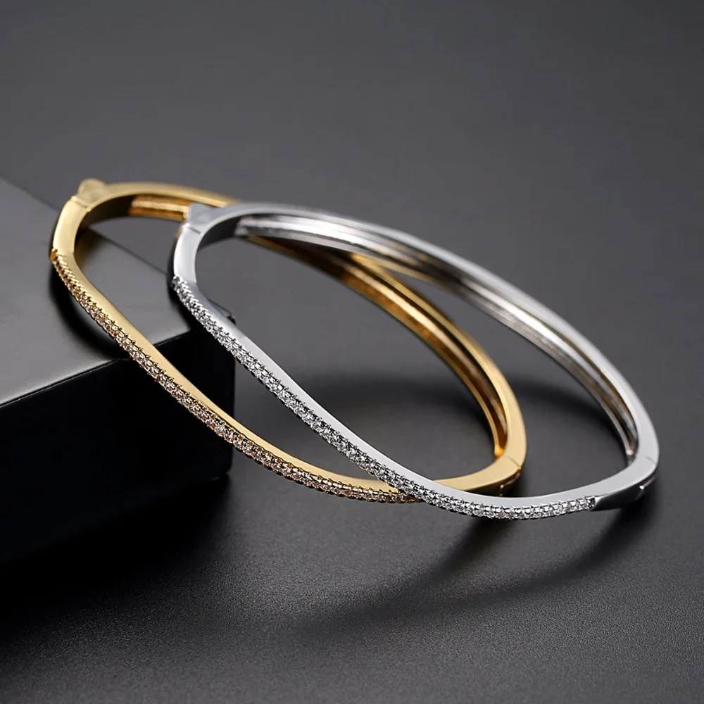 LUOTEEMI Irregular Design Bangles Single Charm luxury CZ Handmade Two Colors Pulseira For Girl Women Party Prom Christmas Gift | Украшения