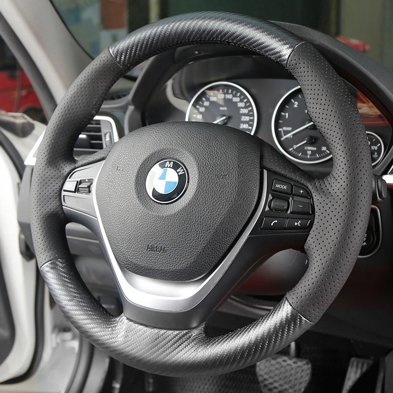 GNUPME искусственной кожи рука сшитый черный чехол рулевого колеса автомобиля для