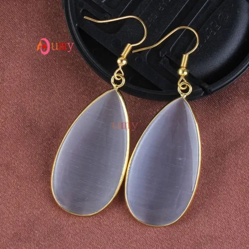 Gray Cat Eye Светильник из крафт-бусин, цвета желтого золота, смешанный кварцевый камень, элегантный стиль, серьги-капли в виде слезы ангела для женщин, дизайнерские ювелирные изделия - Окраска металла: Gray Cat Eye
