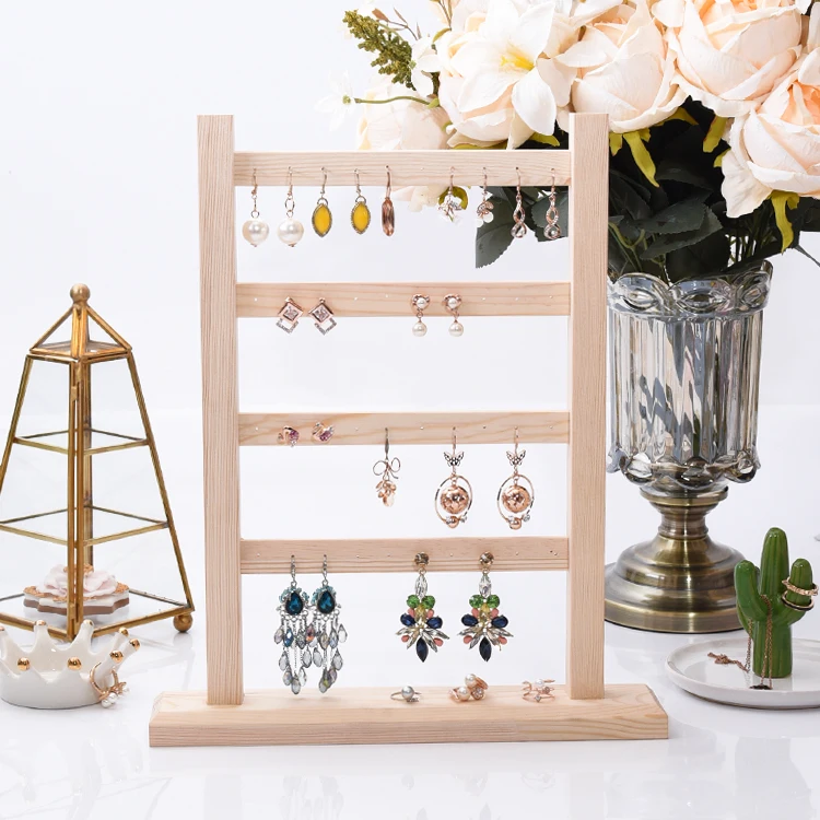 Solid Wood Earring Rack Four-layer Log Storage Holder Multi-layer Large Jewelry for Organizer Display | Украшения и аксессуары