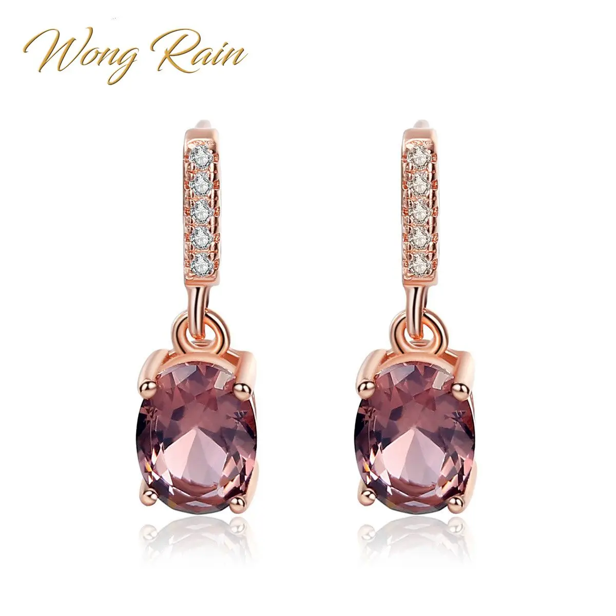 Серьги Wong Rain из 100% серебра овальные серьги подвески морганита и розового золота с