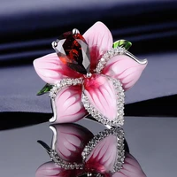 fashion jewelry 925 sterling silver enamel flower rings for wedding jewelry red water drop crystal engagement ring gift