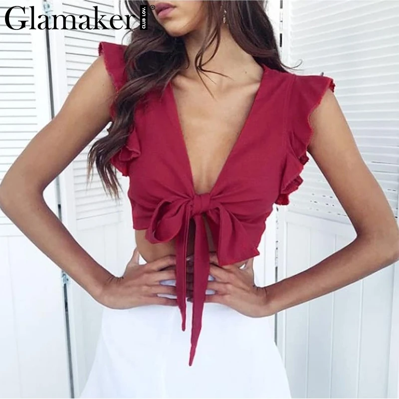 Женский топ на бретельках Glamaker розовый бандажный с глубоким треугольным вырезом