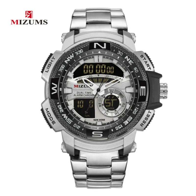 Silver MIZUMS брендовые Модные мужские светодиодный цифровые часы Роскошные мужские военные черные прозрачные стразы водонепроницаемые наручные часы с отметкой даты Relogio Masculino - Цвет: Silver