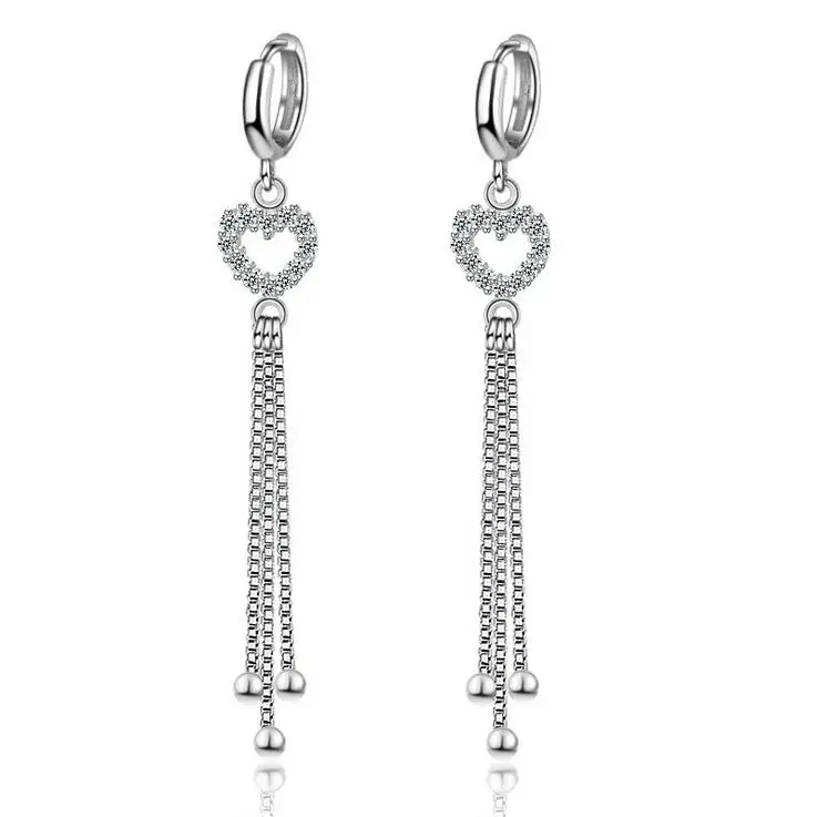 

High quality fashion shiny crystal love heart female 925 sterling silver ladies`drop earrings jewelry birthday gift lovers