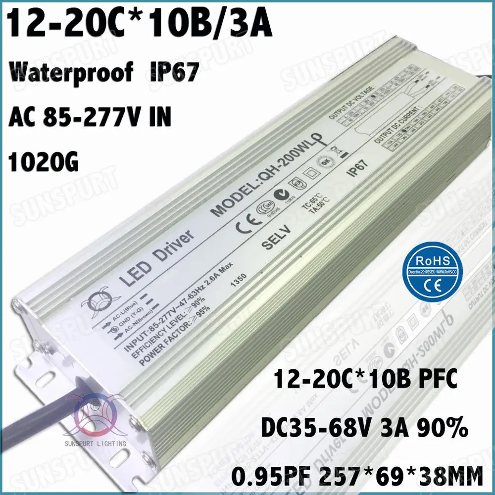 Водонепроницаемый светодиодный драйвер IP67 PF 40 300 Вт 12 20series 3 параллельный а А adc35 68