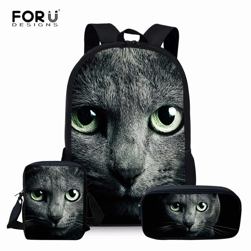 FORUDESIGNS/комплект школьной сумки в готическом стиле с изображением Луны, черного кота, основной школьный рюкзак для детей, 3 шт. рюкзак для девочек-подростков, повседневные сумки для книг, ранец - Цвет: Z3949ECK