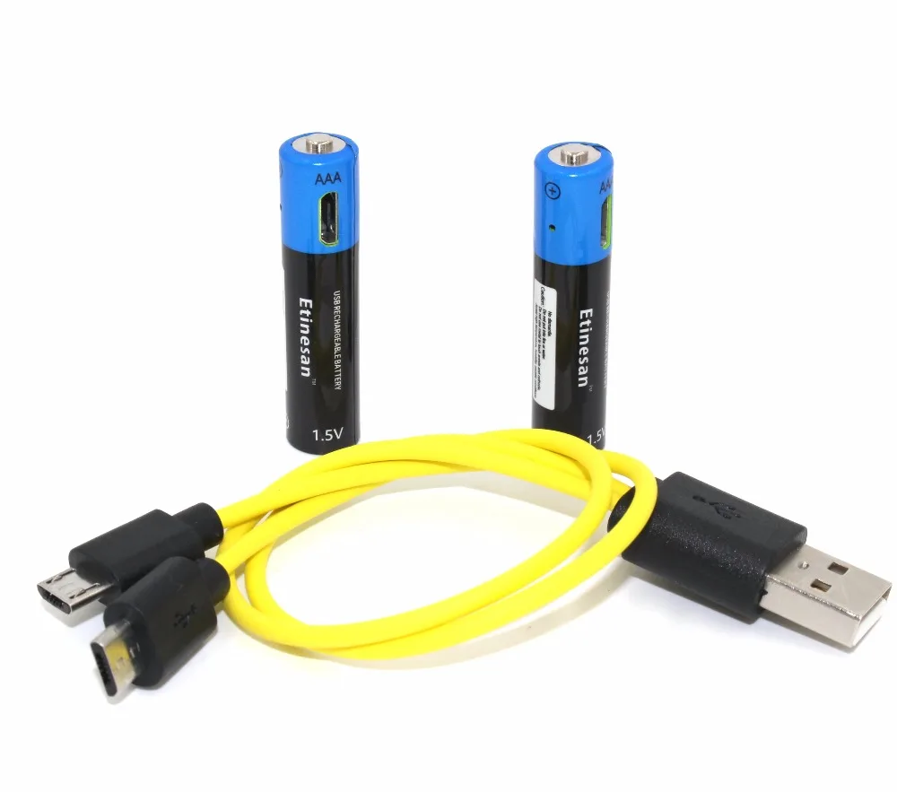 Литий полимерная аккумуляторная батарея Etinesan 2 шт. 1 5 В AAA 600mWh USB с набором