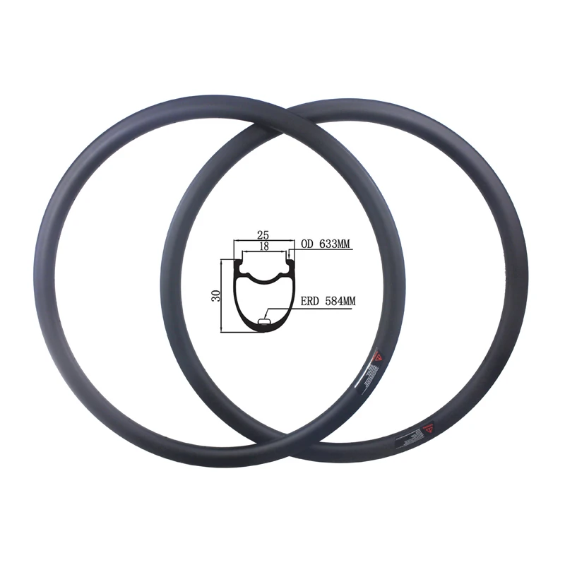

700c 30mm x 25mm wide tubeless U shape Cyclocross road disc brake bike carbon rims Inner Width 18mm UD 3K 12K Twill road bicycle