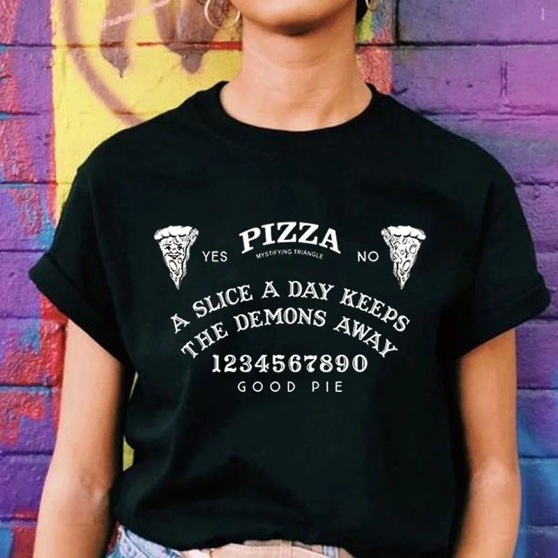 

kuakuayu HJN Women Pizza Ouija Board T-Shirt Hipsters Summer Cute Funny Tee Grunge Goth Clothing Halloween Witch Shirt