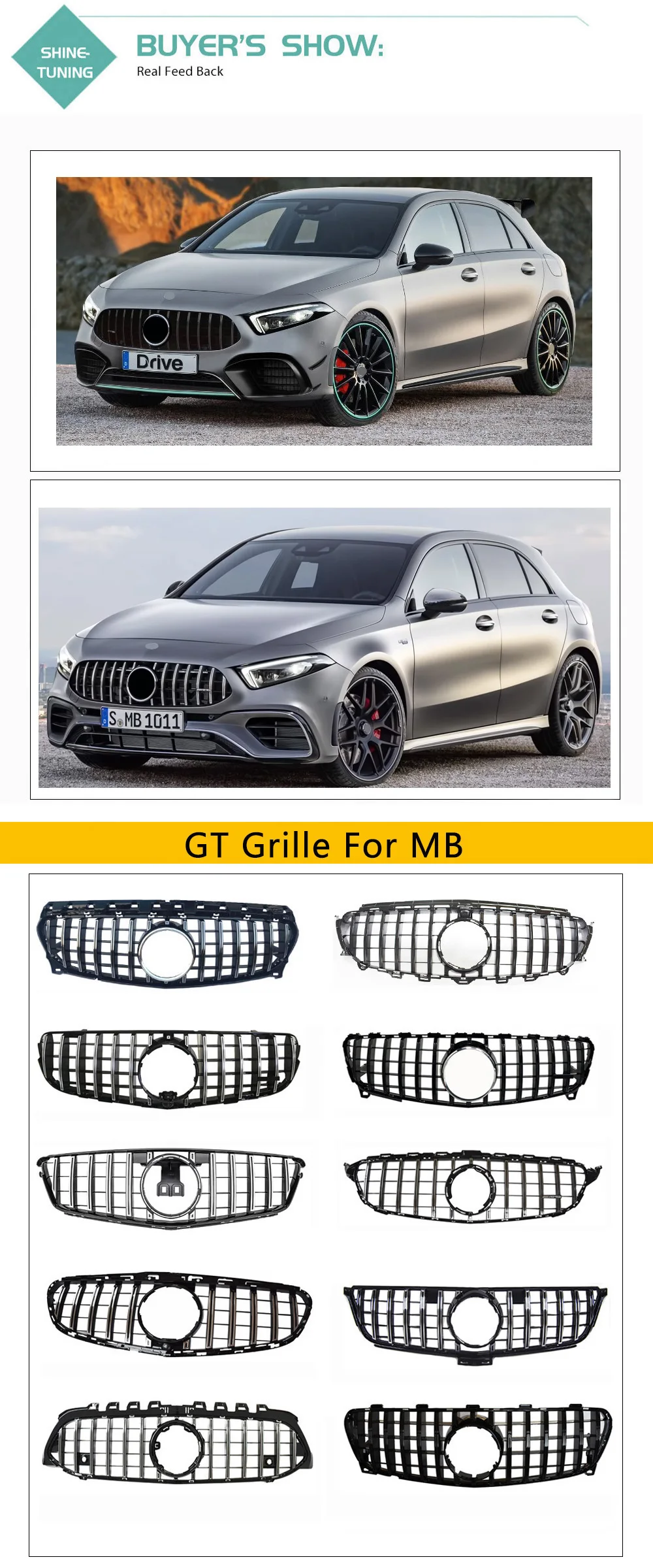 Подходит для mercedes A Class W177 amg GT Grill A35 A45 Решетка переднего бампера гоночная решетка A180 A200 A250 gt grill