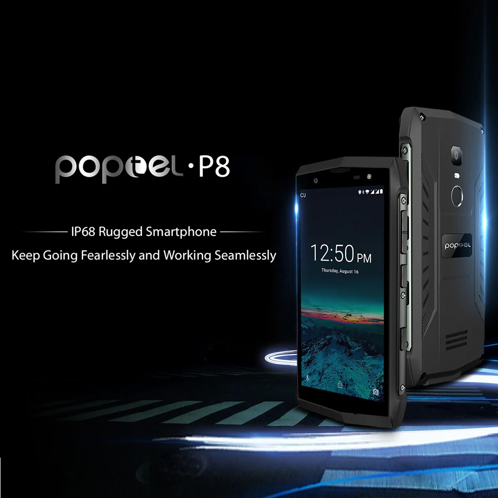 POPTEL P8 5,0 ''4G LTE прочный телефон IP68 Водонепроницаемый Пылезащитный для лица ID 3750mAh Android 8,1 MTK6739 16GB NFC 5MP+ 8MP смартфон
