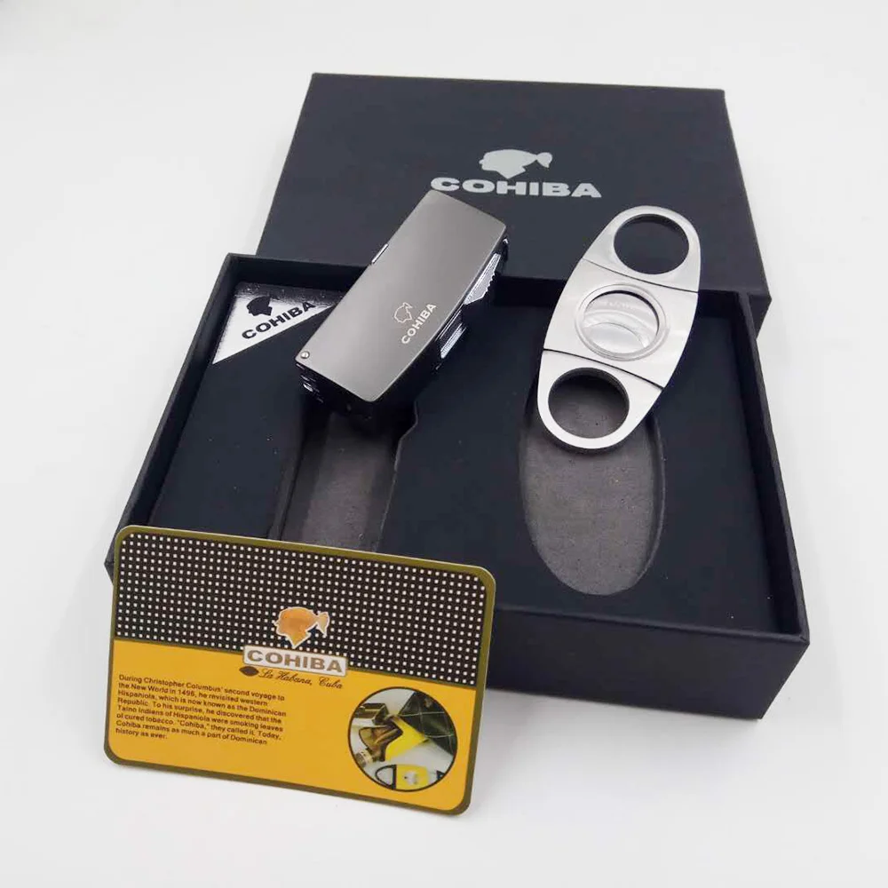 COHIBA зажигалка для сигар резак набор 2 Факел струи пламени с 3 сигары удар | Дом и