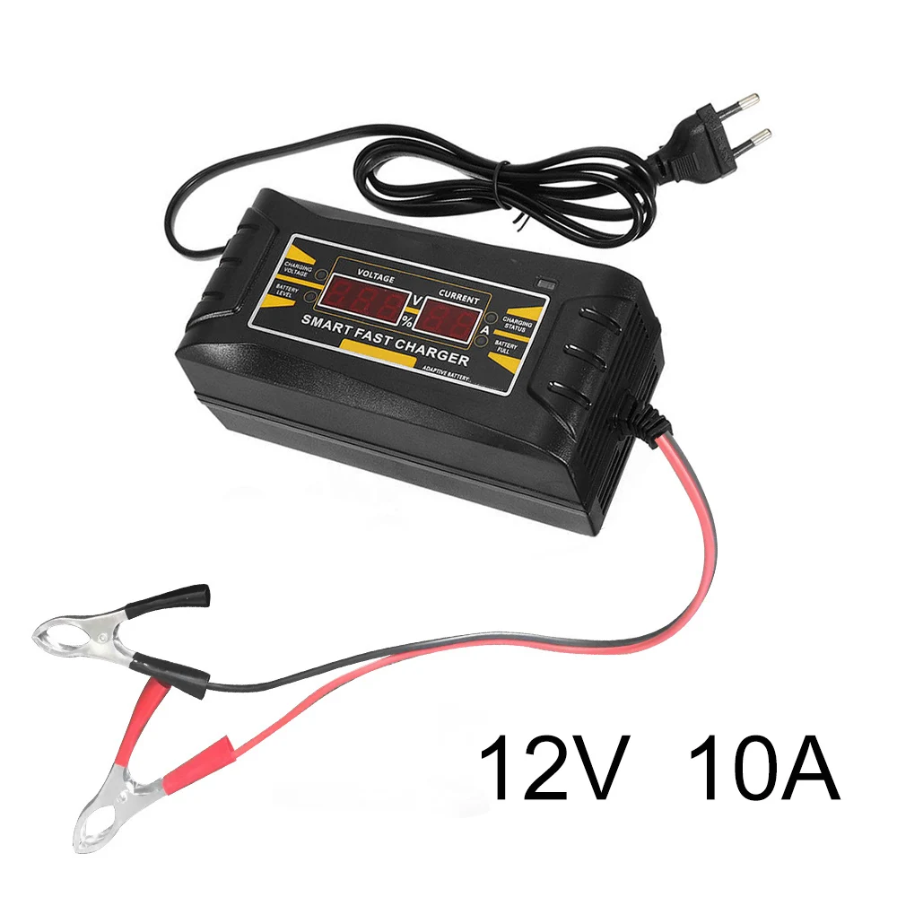 EU Plug 10A Автомобильный Батарея Зарядное устройство 12V 6A 10A Авто Мото полностью автоматический умный Мощность зарядки для Влажная и сухая свинцово-кислотный цифровой ЖК-дисплей Дисплей разъема стандарта ЕС и США - Цвет: EU Plug 10A
