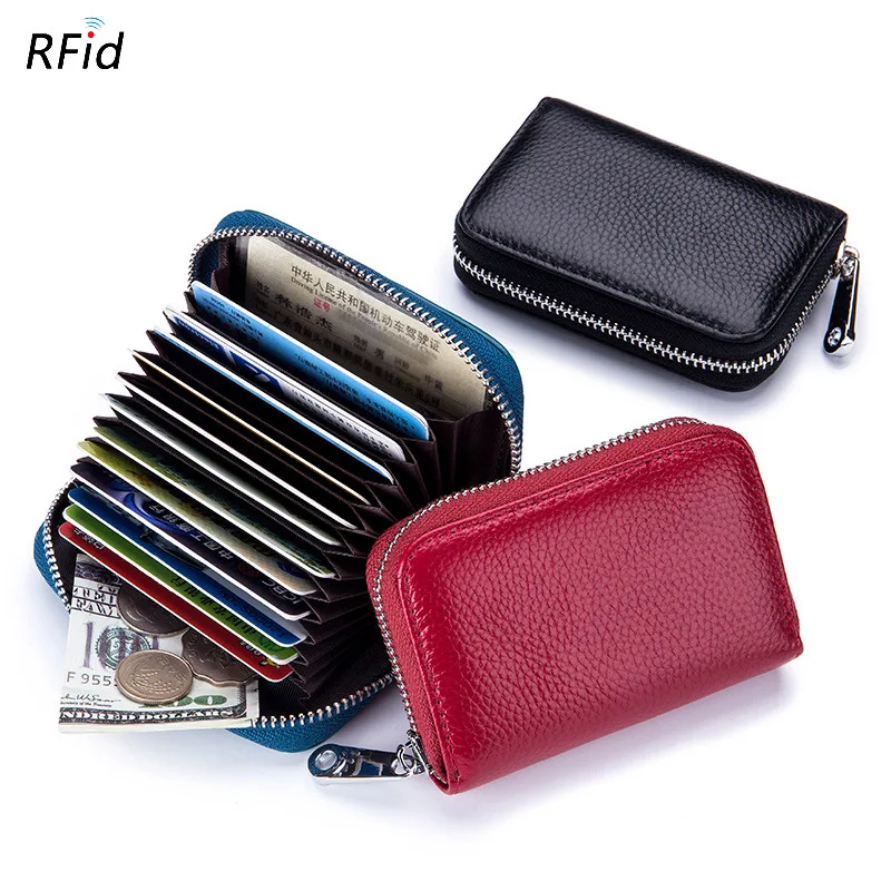 

Card Holder Genuine Leather Organizer Business RFID Credit CardS Case Cowhide Minimalist Women Travel Card Bag Men Small Wallet