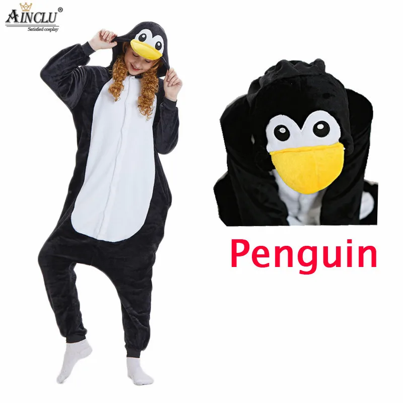 Kigurumi Black Penguin Pajamas Animal Party Cosplay Costume Flannel Onesies Game Cartoon Animal Sleepwear for Adults