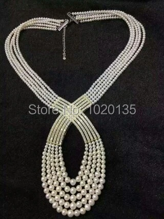 

4 ряда пресноводный жемчуг Белый неидеально Круглый 6-8 мм уникальное ожерелье 21 дюйм натуральные FPPJ бусины