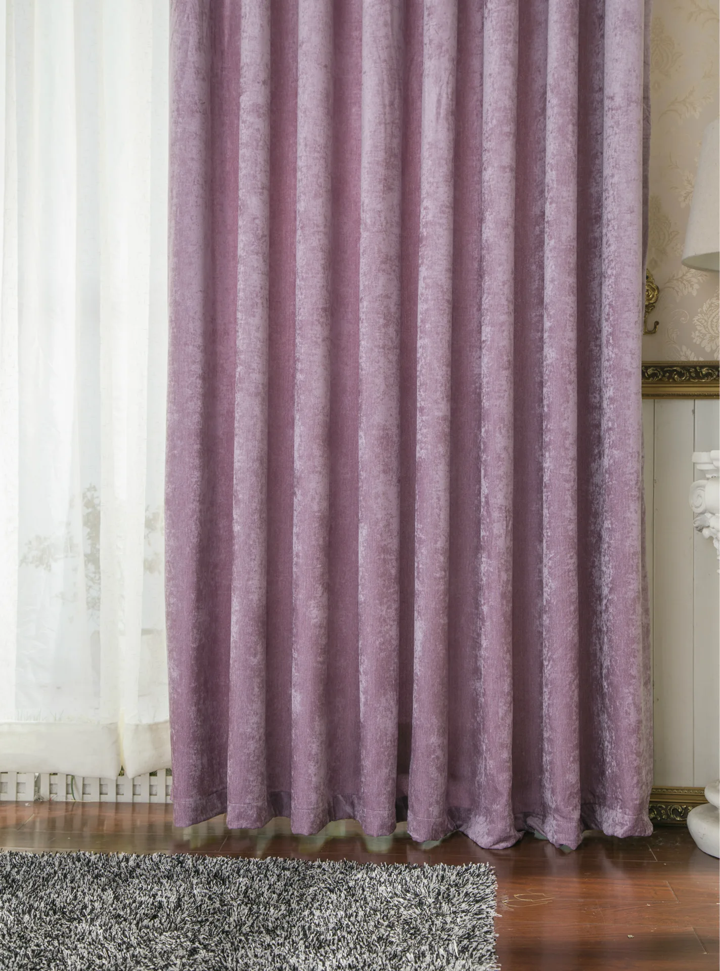 

Purple Green Printing Half A Window Shade Printing Chenille Curtains for Living Dining Room Bedroom
