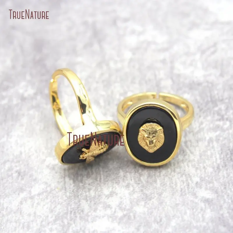 Кольца черный оникс Лев гребень голова золото укладки кольцо пчела Bague Homme RM26872 |