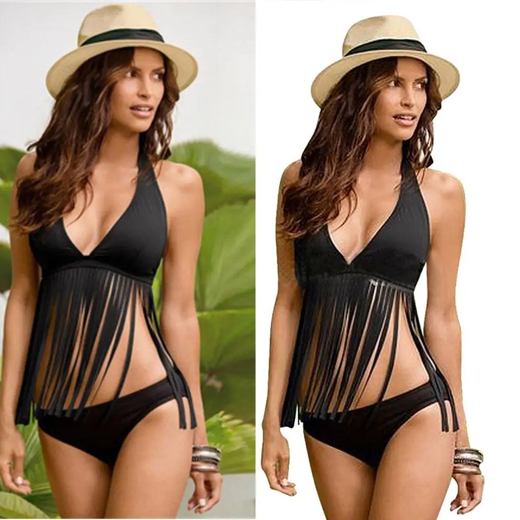 Women Fashion Beachwear Halter Bikini Split Beach Vacation Swimming Swimsuit Open Back All seasons Solid |