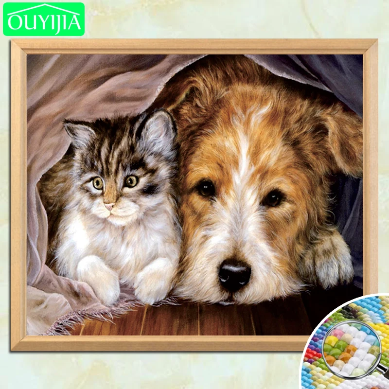 Алмазная вышивка OUYIJIA 5D собака и кошка набор для рукоделия квадратная мозаика