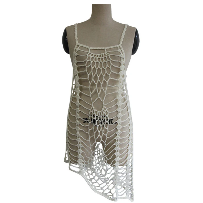 Сексуальное прозрачное пляжное платье 2018 летняя накидка кроше ручной работы