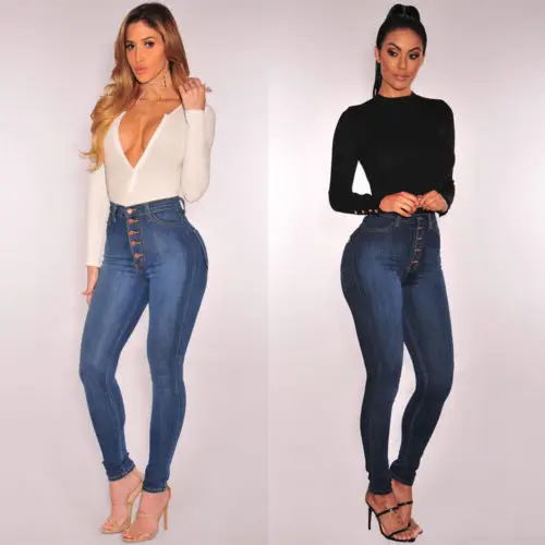 

Hot Women's Jeans Denim Button Up High Waist Skinny Jeans Slim Fit Bodycon Stretch Ladies Casual Sexy Pencil Pants Plus Size 4XL