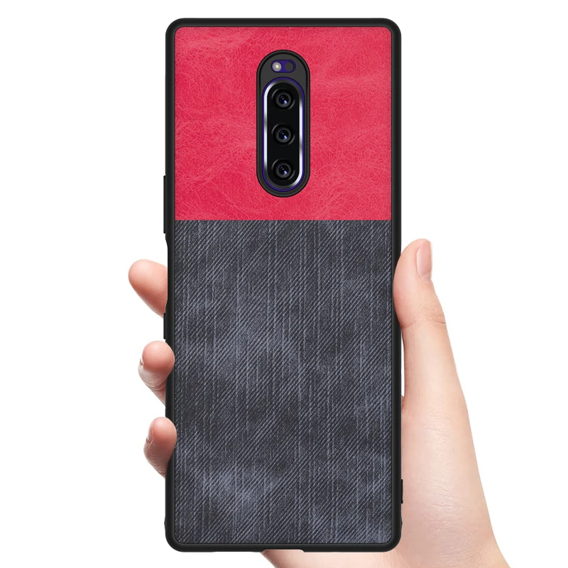 SRHE For Sony Xperia 1 Case Cover 6.5'' PU Leather and Denim Silicone Back Xperia1 J8110 J8170 J9110 |