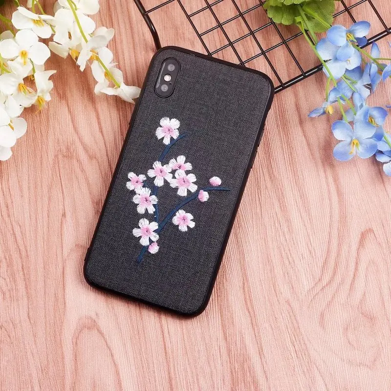 Для iphone 6 6s 7 8 plus X китайский стиль роскошный простой милый вышитый цветок сливы