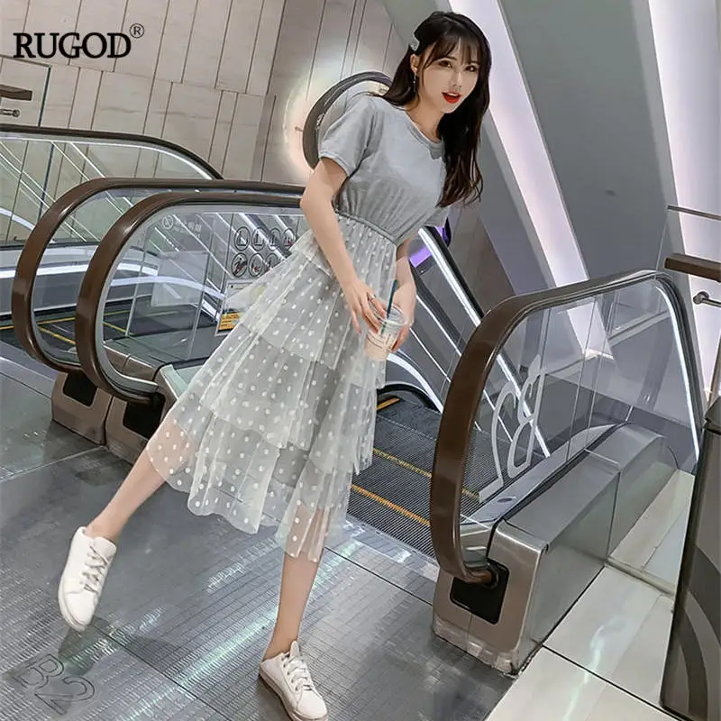 Женское платье с круглым вырезом RUGOD сказочное французское короткими рукавами и