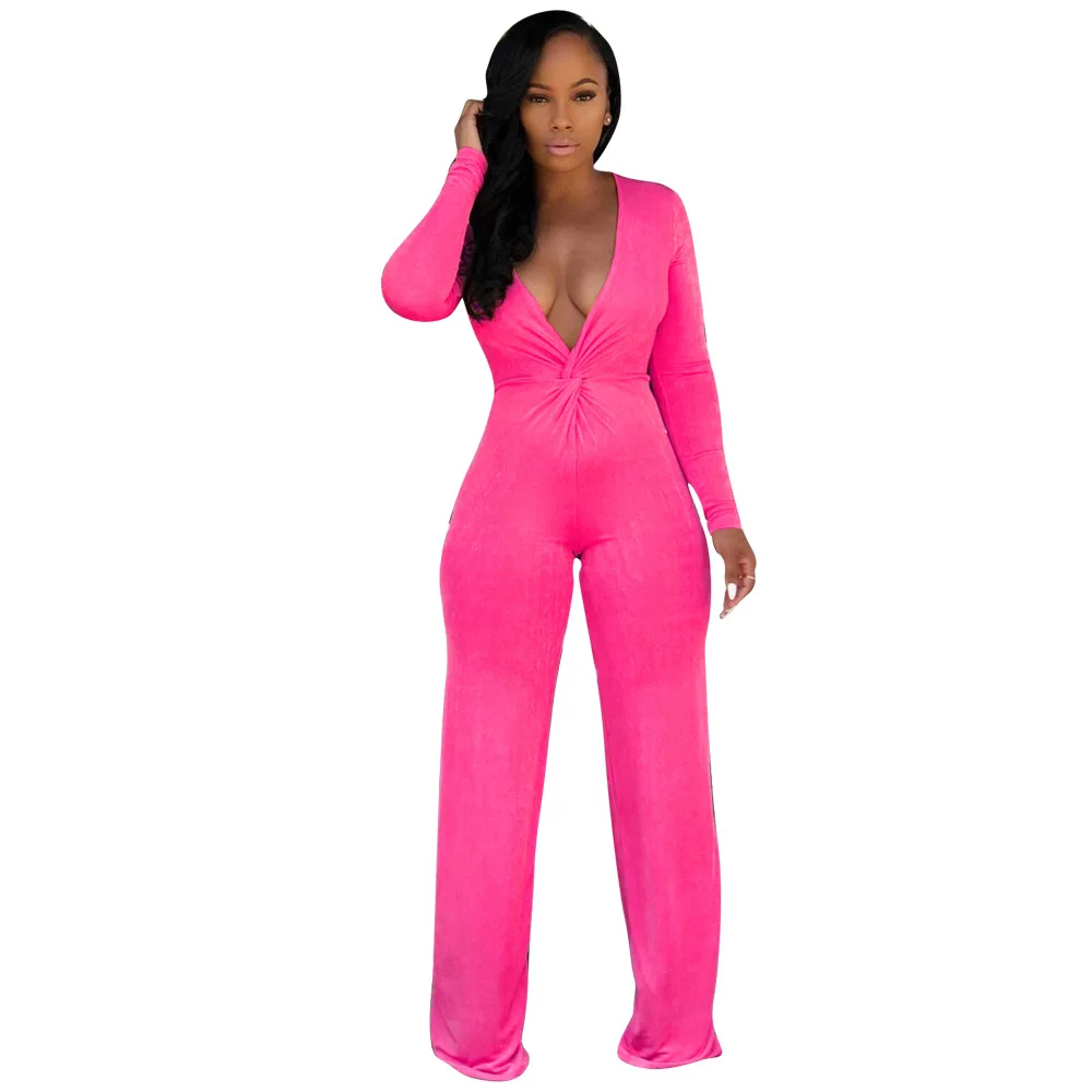 Сексуальная Bodycon комбинезон глубоким v-образным вырезом с длинным рукавом Полный