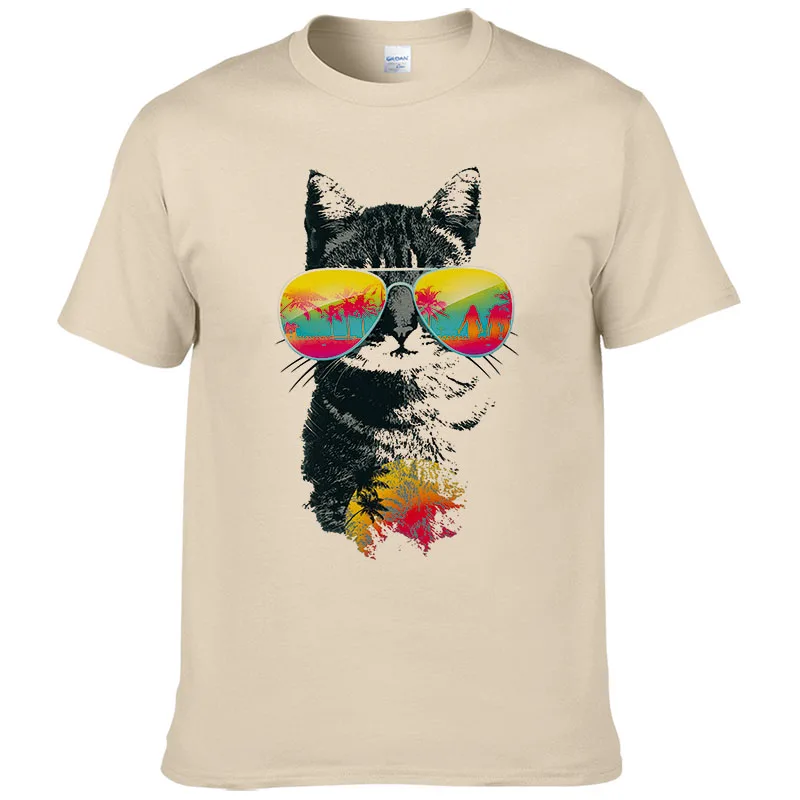2017 Мужская мода лето Веселый праздник Кошки Футболка Повседневное мужской Топы